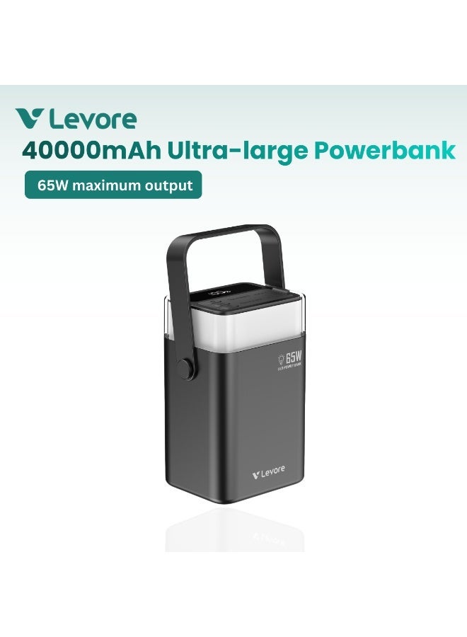 LEVORE 40000mAh 65W Ultra-Large Powerbank – High Capacity Portable Charger with Fast PD Charging, USB-C + USB-A Outputs, LED Display for Smartphones, Tablets & Laptops